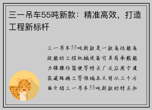 三一吊车55吨新款：精准高效，打造工程新标杆